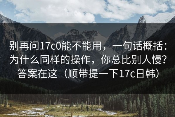 别再问17c0能不能用，一句话概括：为什么同样的操作，你总比别人慢？答案在这（顺带提一下17c日韩）