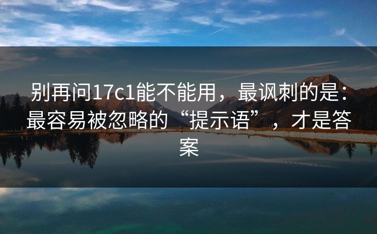 别再问17c1能不能用，最讽刺的是：最容易被忽略的“提示语”，才是答案