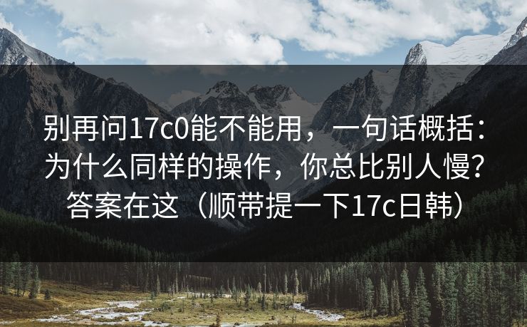 别再问17c0能不能用，一句话概括：为什么同样的操作，你总比别人慢？答案在这（顺带提一下17c日韩）