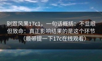 别跟风黑17c1，一句话概括：不显眼但致命：真正影响结果的是这个环节（顺带提一下17c在线观看）