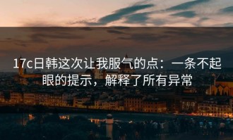 17c日韩这次让我服气的点：一条不起眼的提示，解释了所有异常