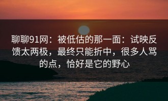 聊聊91网：被低估的那一面：试映反馈太两极，最终只能折中，很多人骂的点，恰好是它的野心