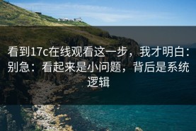 看到17c在线观看这一步，我才明白：别急：看起来是小问题，背后是系统逻辑