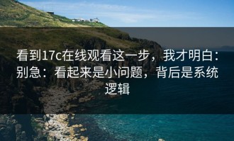 看到17c在线观看这一步，我才明白：别急：看起来是小问题，背后是系统逻辑