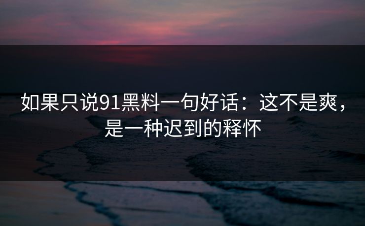 如果只说91黑料一句好话:这不是爽,是一种迟到的释怀 如果只说91黑料一句好话:这不是爽,是一种迟到的释怀